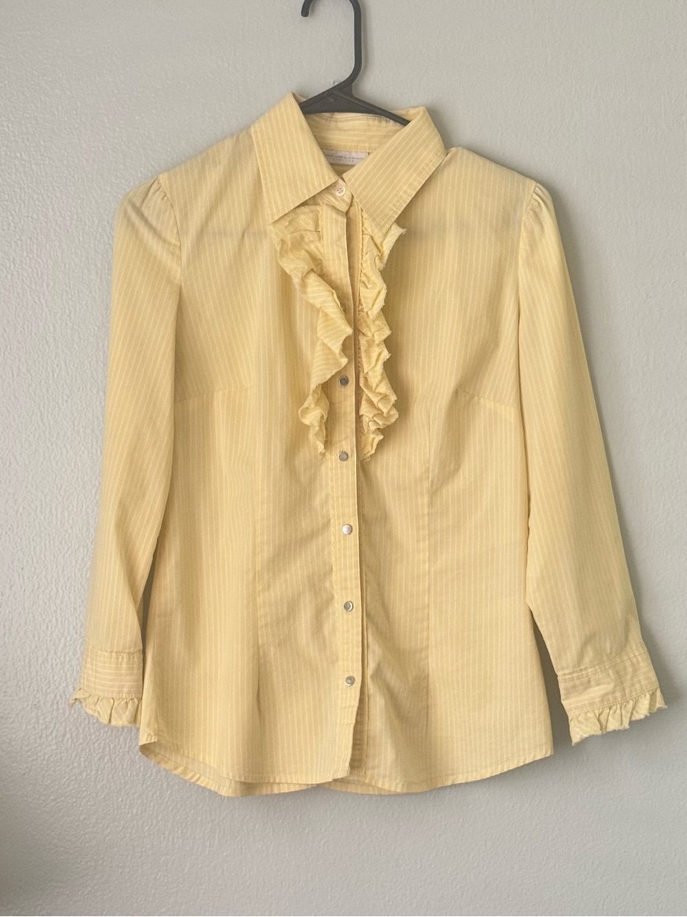 New York & Company Women’s Small Yellow Ruffle Button Down Shirt